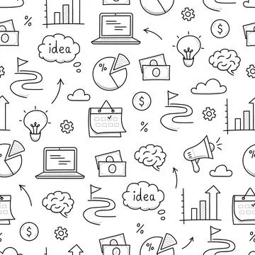 Business idea doodle seamless pattern background. Business success, creative Stock Illustration