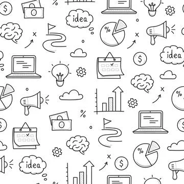 Business idea doodle seamless pattern background. Business success, creative Stock Illustration