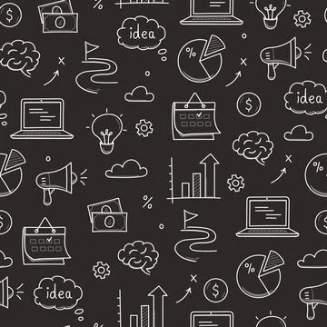 Business idea doodle seamless pattern background. Business success, creative Stock Illustration