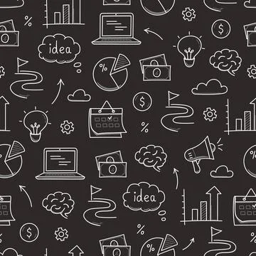 Business idea doodle seamless pattern background. Business success, creative Stock Illustration