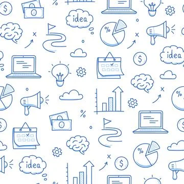 Business idea doodle seamless pattern background. Business success, creative Stock Illustration