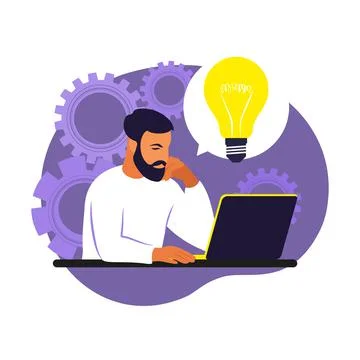 Business idea generation. Plan development. Brainstorming process. Businessma Stock-Illustration