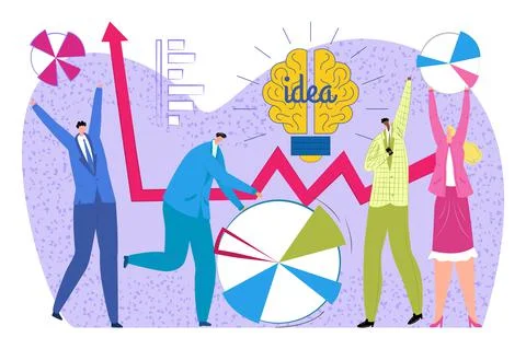 Business idea with graph, vector illustration, flat man woman character at Stock Illustration