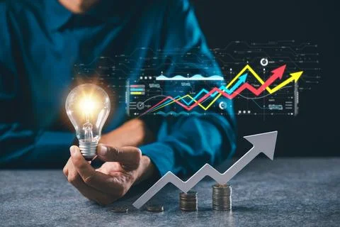 Business idea growth concept solution marketing shown within lightbulb, han.. Stock Photos