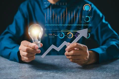 Business idea growth concept using lightbulb hand marketing solution, busin.. Stock Photos