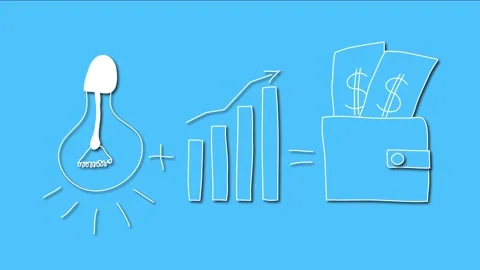 A business idea. Light bulb, chart and money. Animation on a blue background Stock Footage 158010238