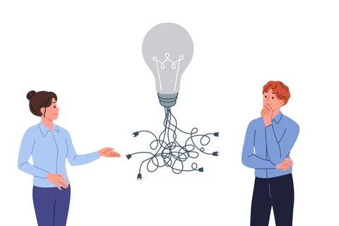 Business idea with many ways of implementation in form of light bulb with wires Stock Illustration