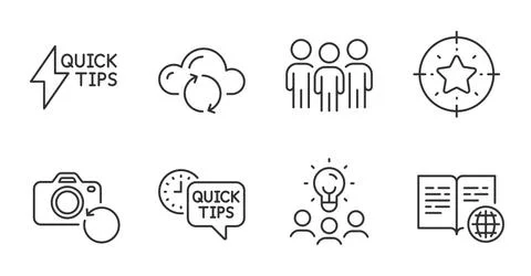 Business idea, Quick tips and Quickstart guide icons set. Internet book, Star Stock Illustration