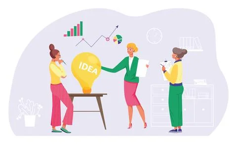 Business idea in teamwork, vector illustration, flat woman team character design Stock Illustration