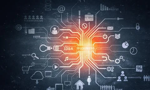 Business Idea Technology Network with Digital Circuit Icons Illustrazione stock
