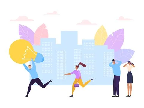 Business idea thief concept, vector illustration. Man character theft bulb and Stock Illustration