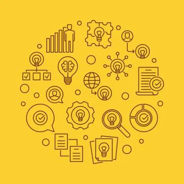 Business Idea vector circular illustration in outline style 스톡 일러스트