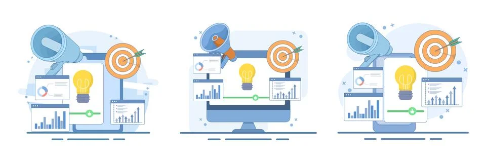 Business ideas set, creative graph and data concept, strategic planning. Stock Illustration