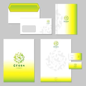 Business identity set vector illustration. Green presentation templates elements Ilustração Stock