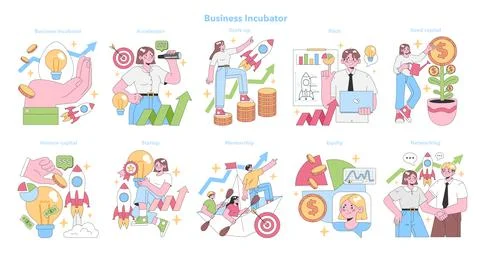 Business Incubator set. Flat vector illustration Stock Illustration