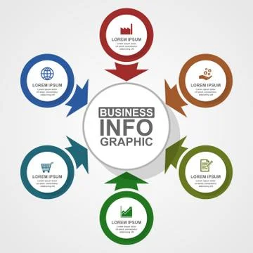Business, industry and commerce vector template, flat design circular infogra Stock Illustration