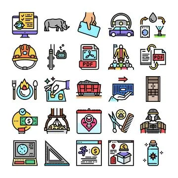 Business industry logistics technology flat line icons Stock Illustration