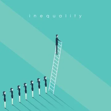 Business inequality concept vector background. Man standing on a ladder and Stock Illustration