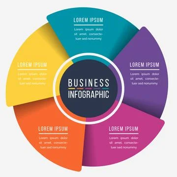 Business Infographic 5 Steps, objects, elements or options info design template Stock Illustration