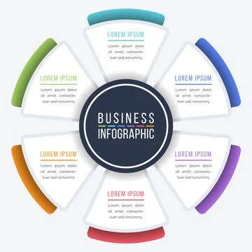 Business Infographic 6 Steps, objects, elements or options business information Stock Illustration