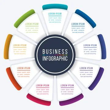 Business Infographic 9 Steps, objects, elements or options infographic template Иллюстрация
