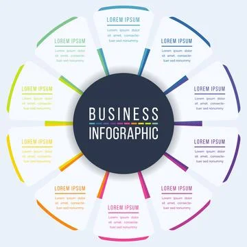 Business Infographic design 10 steps, objects, elements or options infographic Illustrazione stock