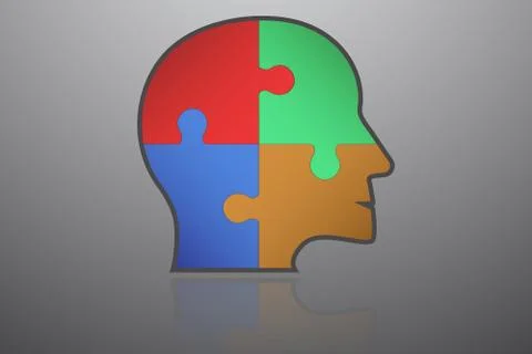 Business infographic element. Head shape icon with flat color puzzle pieces Stock Illustration