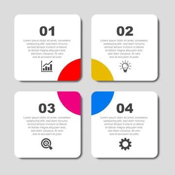 Business infographic elements with 4 step options, numbered vector template.. Stock Illustration