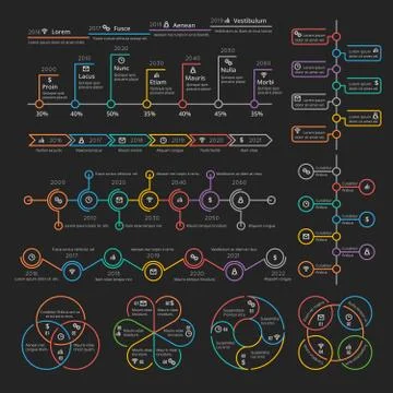 Business infographic elements collection vector timelines and charts for Stock Illustration