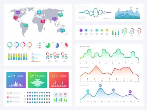 Business infographic elements, flowing graphics, stock market reports and Stock Illustration