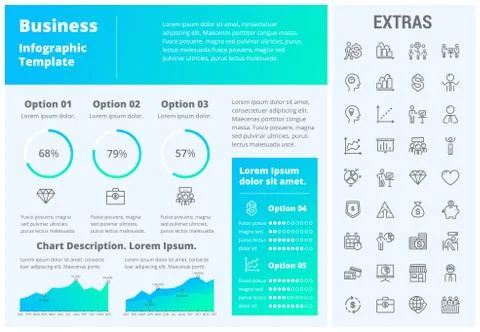 Business infographic template and elements. Illustrazione stock