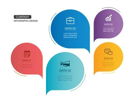 Business infographic template with five speech bubble steps. Stockillustratie