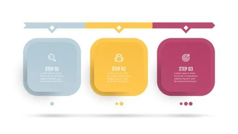 Business Infographic template. Process with 3 options, steps, marketing icons. Illustrazione stock