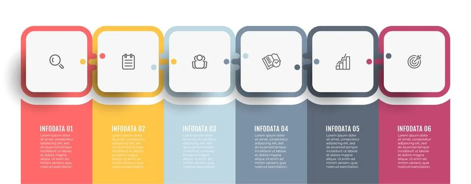 Business infographic template. Process chart. Timeline with icons and 6 options Illustrazione stock