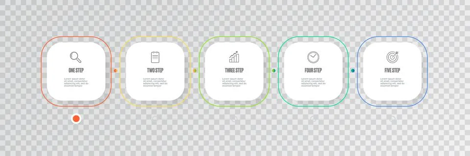 Business infographic thin line process with square template design with icons Stock Illustration