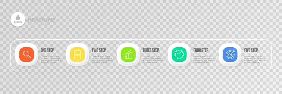 Business infographic thin line process with square template design with icons Stock Illustration