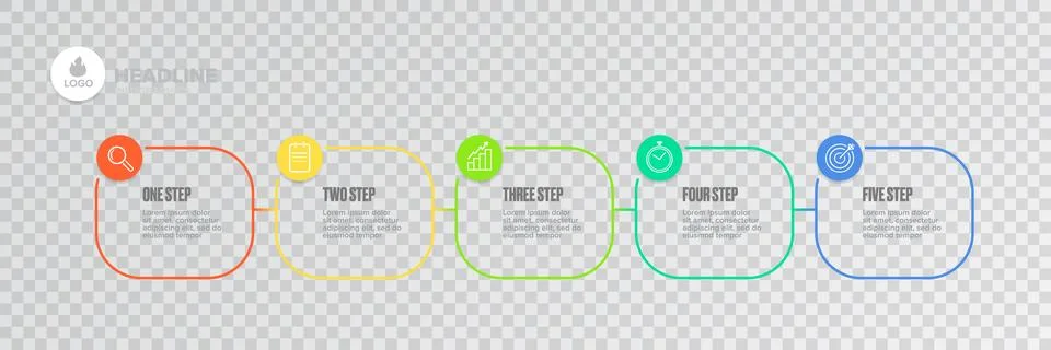 Business infographic thin line process with square template design with icons Stock Illustration