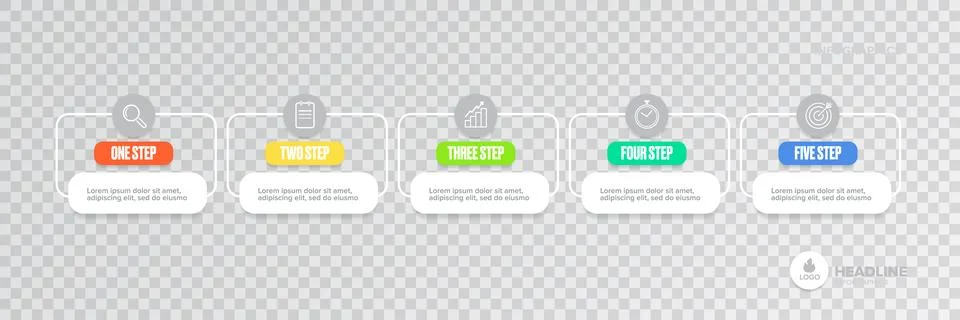 Business infographic thin line process with square template design with icons Stock Illustration
