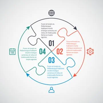 Business infographic vector template with line icons, puzzle elements for 4 Stock Illustration