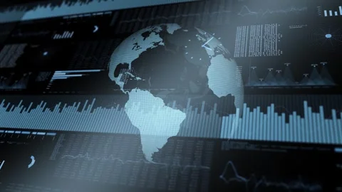 Business infographics data with earth globe seamless looping animation Stock Footage 340587722