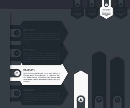 Business Infographics elements, 1, 2, 3, 4 steps, timeline, growth arrows in  Illustrazione stock