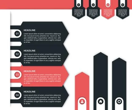 Business Infographics elements, 1, 2, 3, 4 labels, steps, timeline, growth ar Illustrazione stock