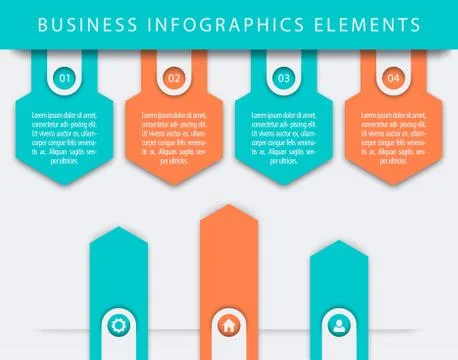 Business Infographics elements, 1, 2, 3, 4, steps, timeline, chart, growth ar Illustrazione stock