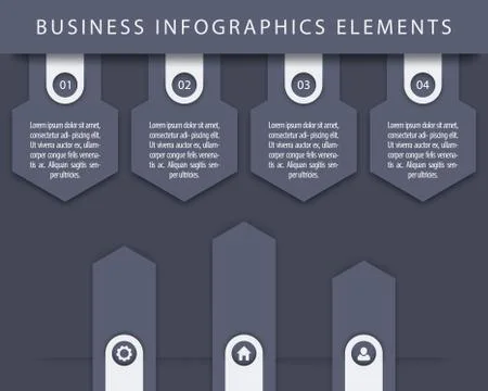 Business Infographics elements, 1, 2, 3, 4, steps, timeline, growth arrows in Stock Illustration