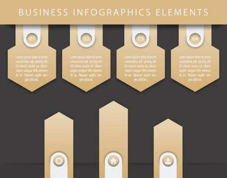 Business Infographics elements, 1, 2, 3, 4, steps, timeline, growth arrows, g Illustrazione stock