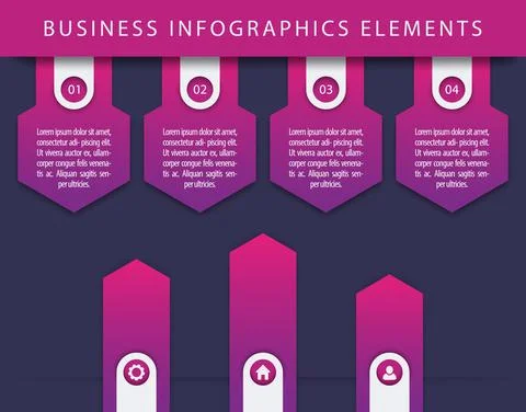 Business Infographics elements, 1, 2, 3, 4, steps, timeline, growth arrows, v Stock Illustration