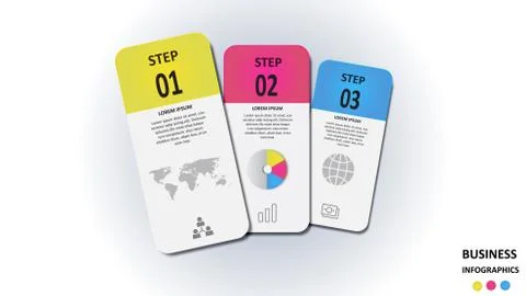 Business infographics in the form of colored rectangles with text and icons. EPS Stock Illustration