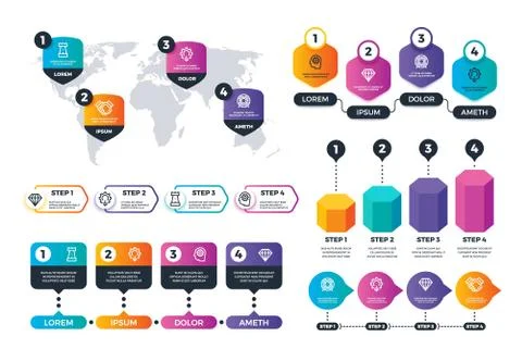 Business infographics. Status structure elements, target group charts. Process Stock Illustration