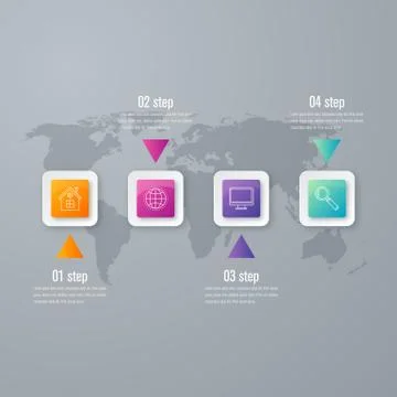 Business infographics template 4 steps with square Stock Illustration