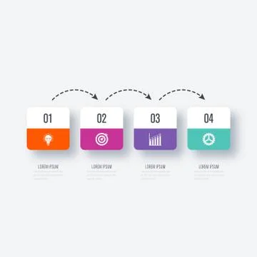 Business infographics template 4 steps with square Stock Illustration